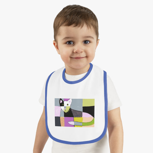 Quilted Kitty Abstractt Trim Baby Bib, Baby Shower Gift, Toddler Feeding Bib, Unique Baby Accessory, Cat Lover Gift