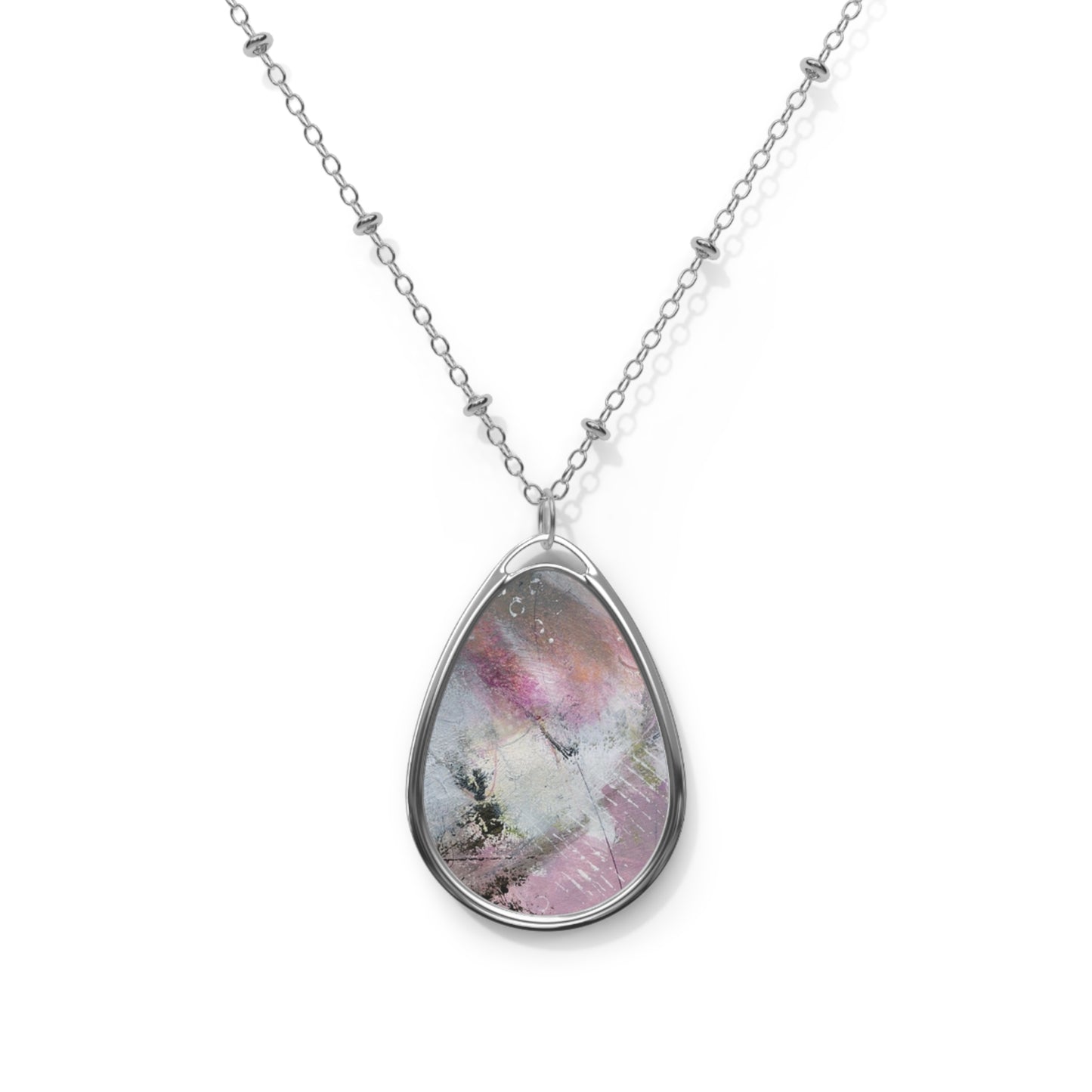 Pink Dawn: Galaxy-Inspired Oval Necklace, Abstract Pendant, Birthday Gift Idea