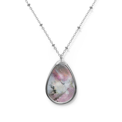 Pink Dawn: Galaxy-Inspired Oval Necklace, Abstract Pendant, Birthday Gift Idea