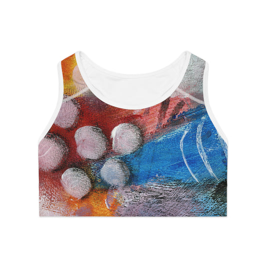 The Juggler: Abstract Print on Sports Bra by Edie's Arts