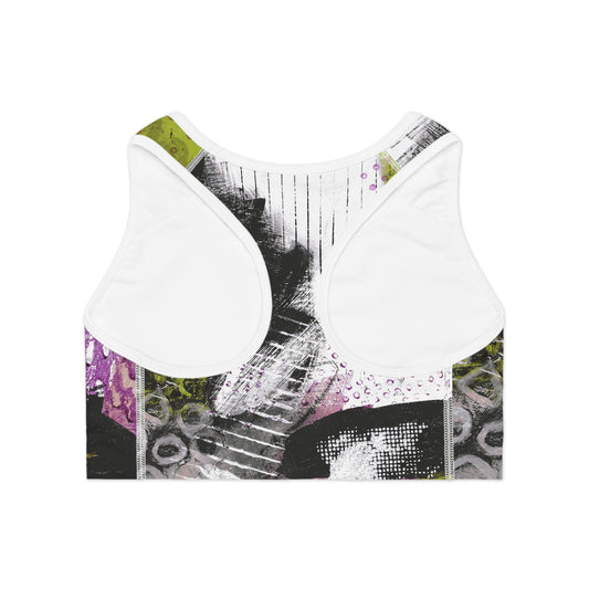 Textured Symphony: Abstract Print on Sports Bra by Edie's Arts