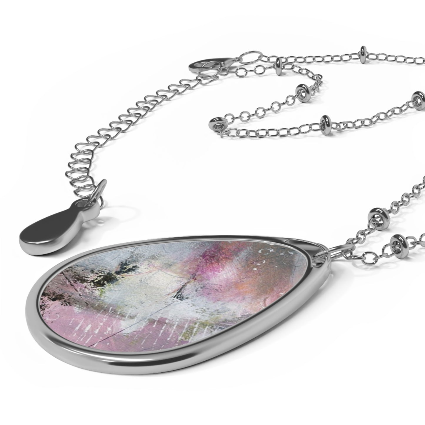 Pink Dawn: Galaxy-Inspired Oval Necklace, Abstract Pendant, Birthday Gift Idea
