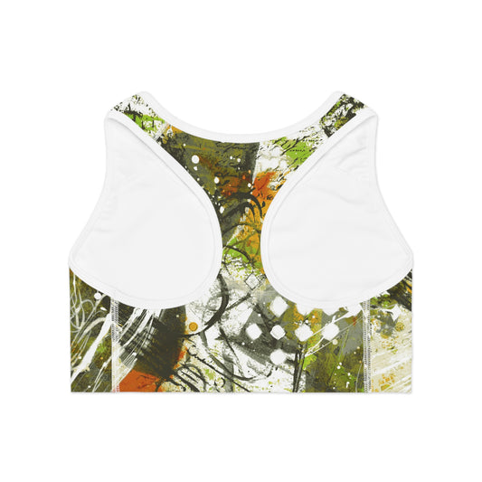 Jester's Parade: Abstract Print on Sports Bra by Edie's Arts