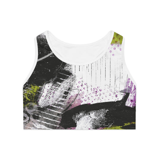 Textured Symphony: Abstract Print on Sports Bra by Edie's Arts