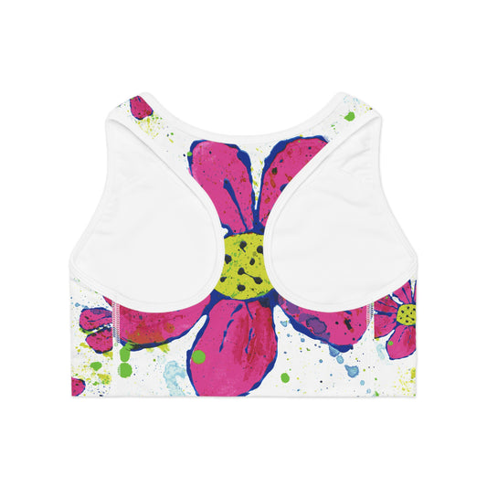 Splash of Joy: Abstract Print on Sports Bra by Edie's Arts