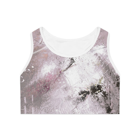 Pink Dawn: Abstract Print on Sports Bra by Edie's Arts